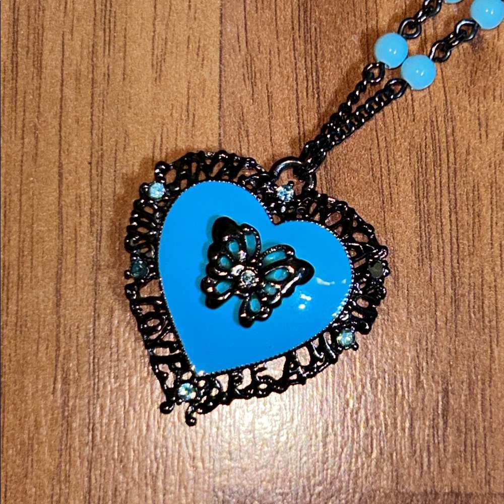 Authentic Anna Sui Butterfly 🦋 Heart Rhinestone Necklace